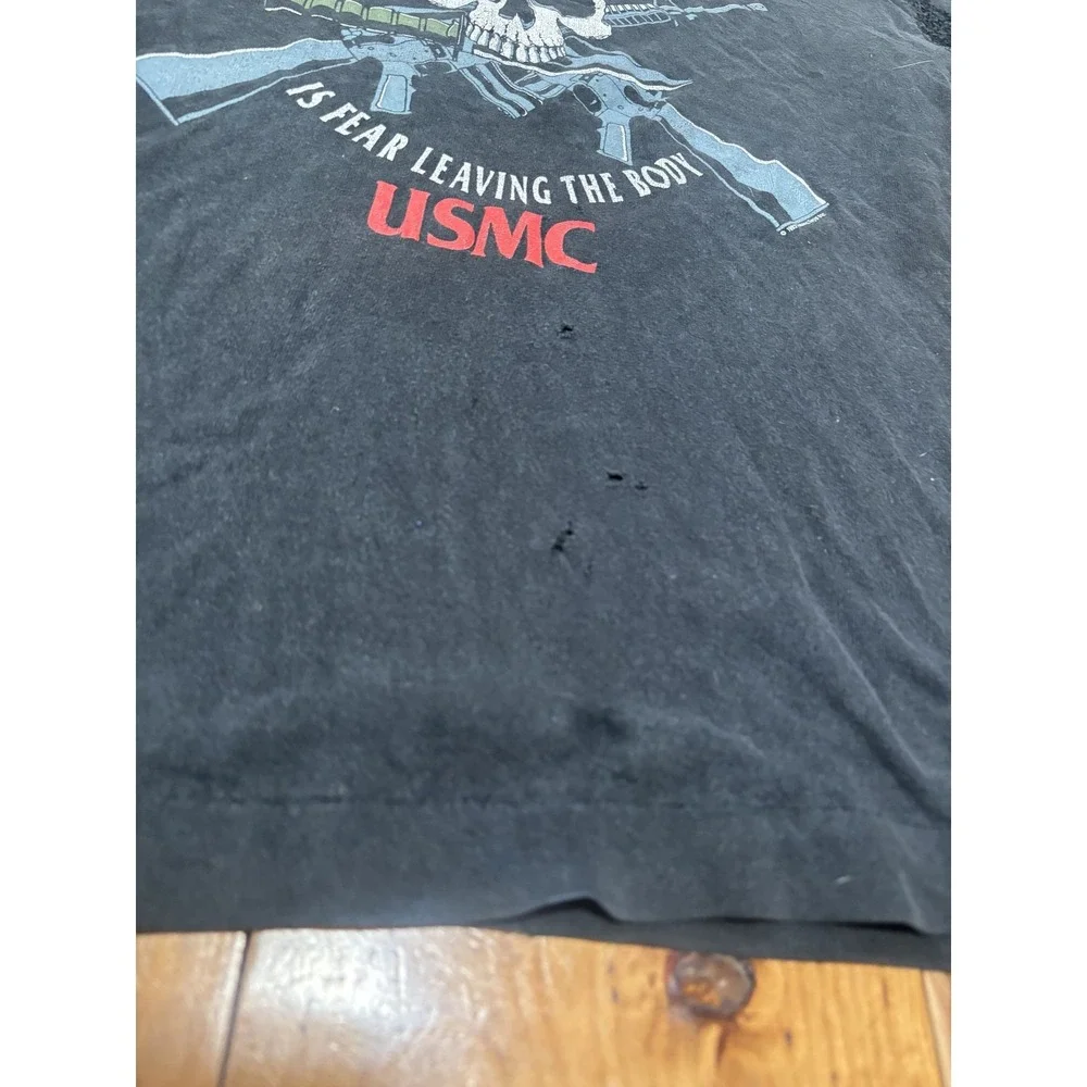 Vintage 1993 USMC Pain Is Fear Leaving The Body Skull M16 T-Shirt Black Men's M